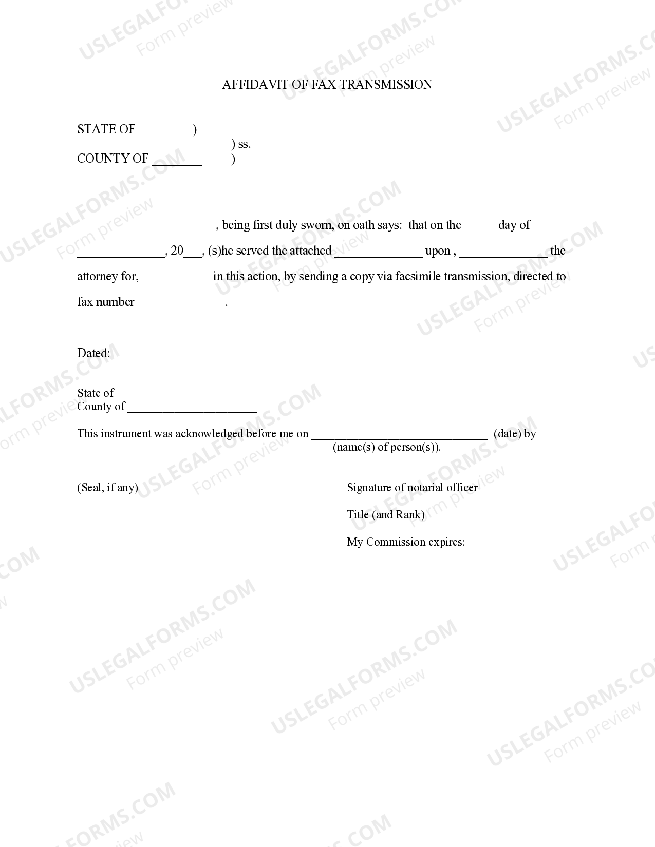 Minnesota Affidavit of Service of process via Fax US Legal Forms