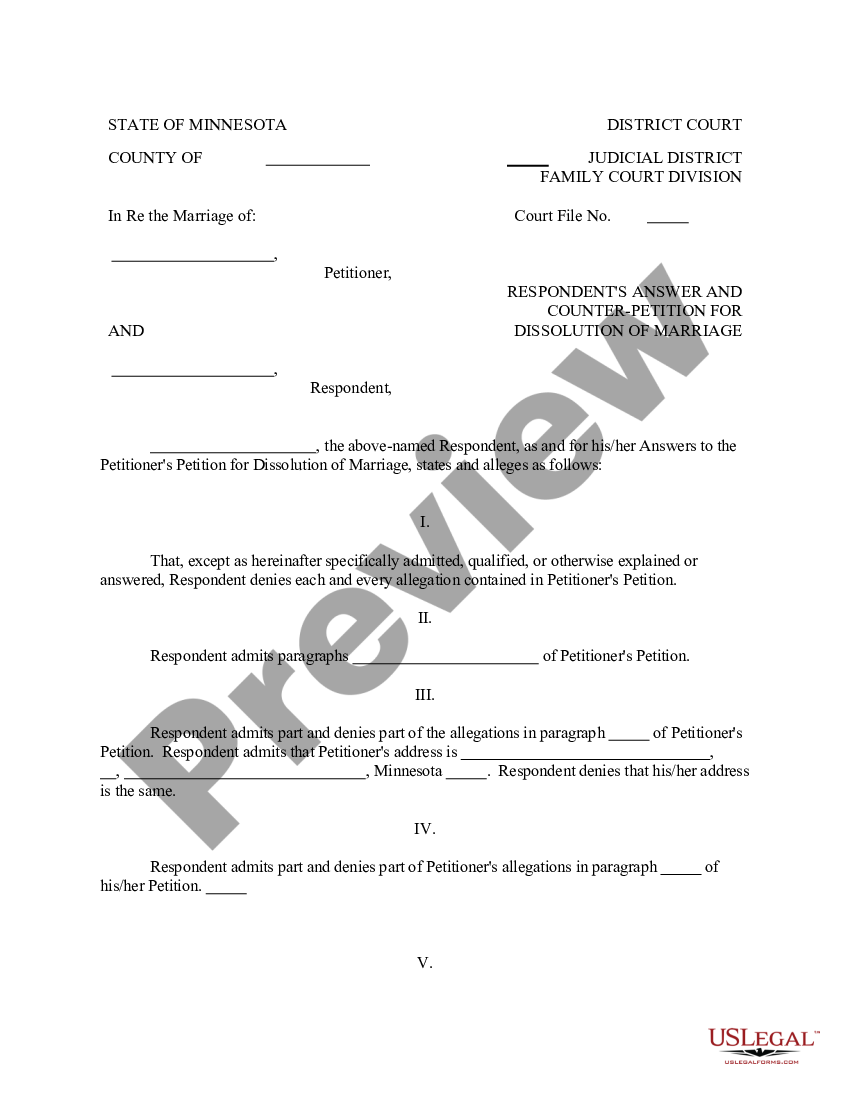 Minnesota Respondent's Answer and Counterpetition for Dissolution of ...