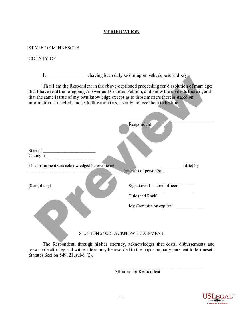 Preview Respondent's Answer and Counterpetition for Dissolution of Marriage