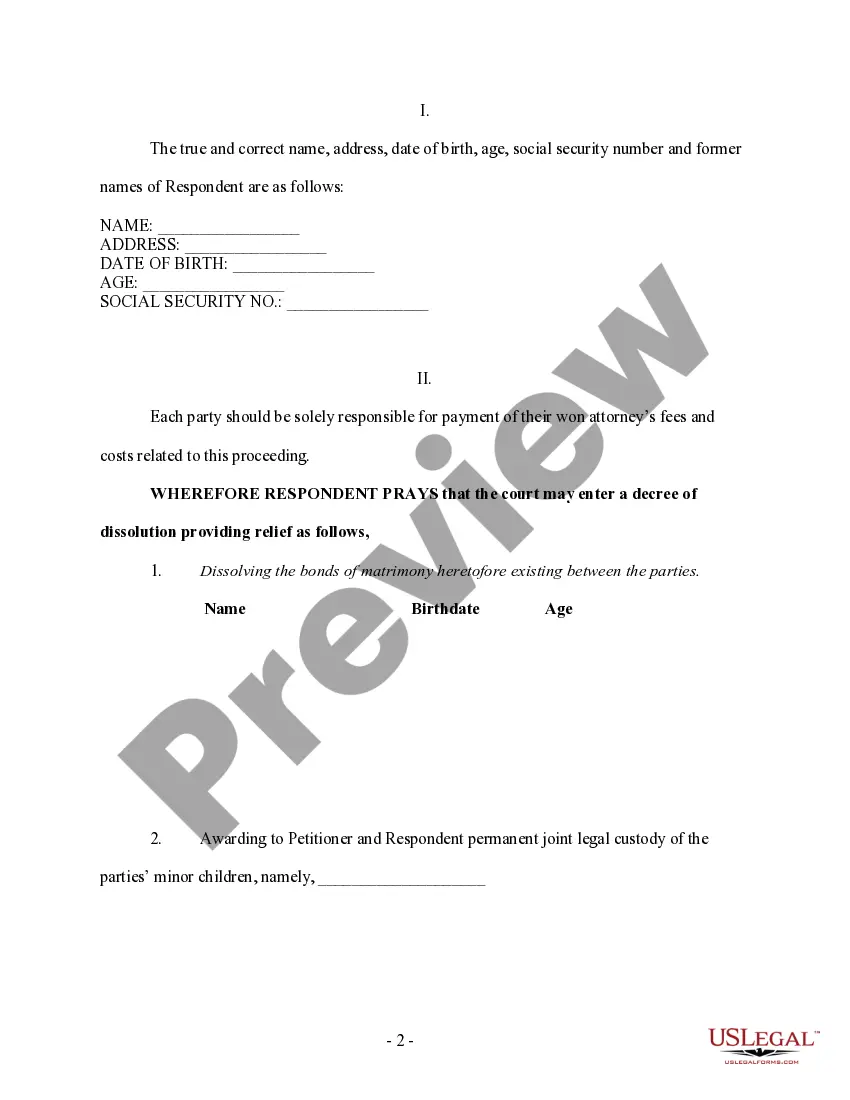 Preview Answer and Counterpetition for Dissolution of Marriage