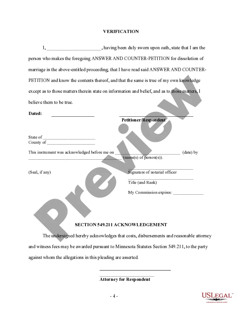 Preview Answer and Counterpetition for Dissolution of Marriage