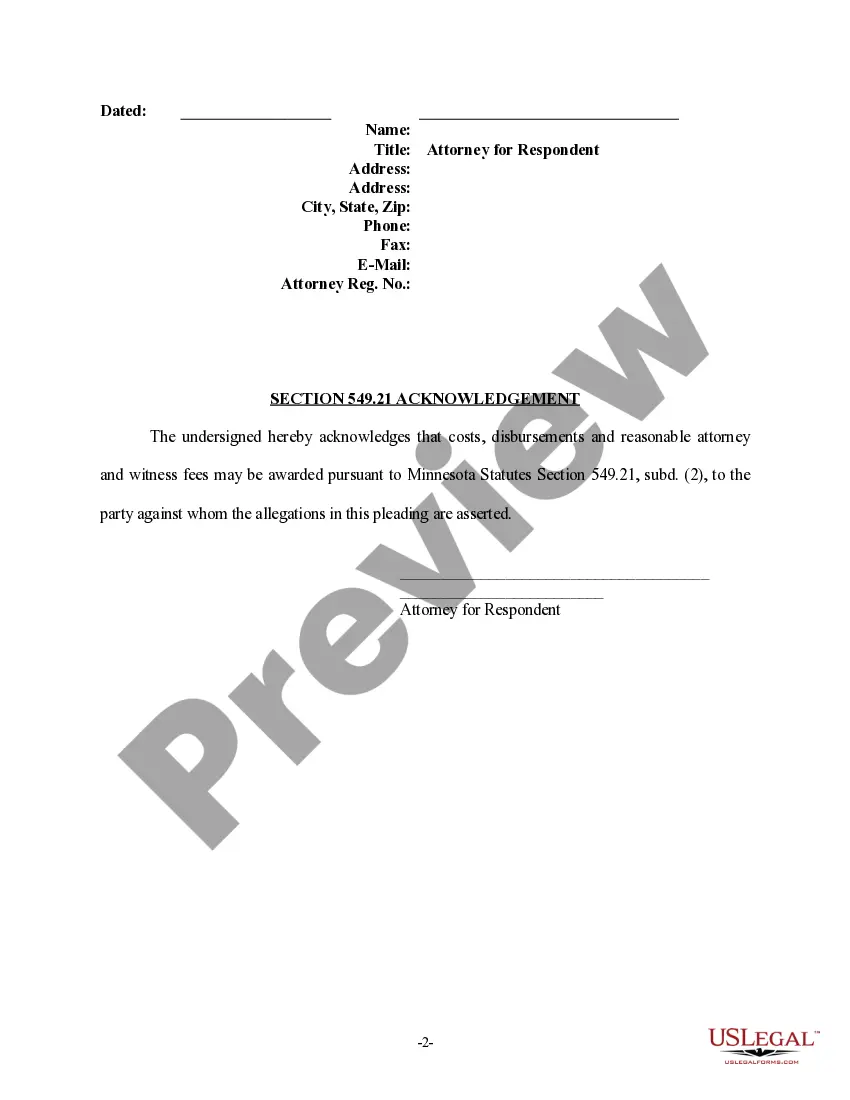 Preview Respondent's Answer to Petition for Dissolution of Marriage