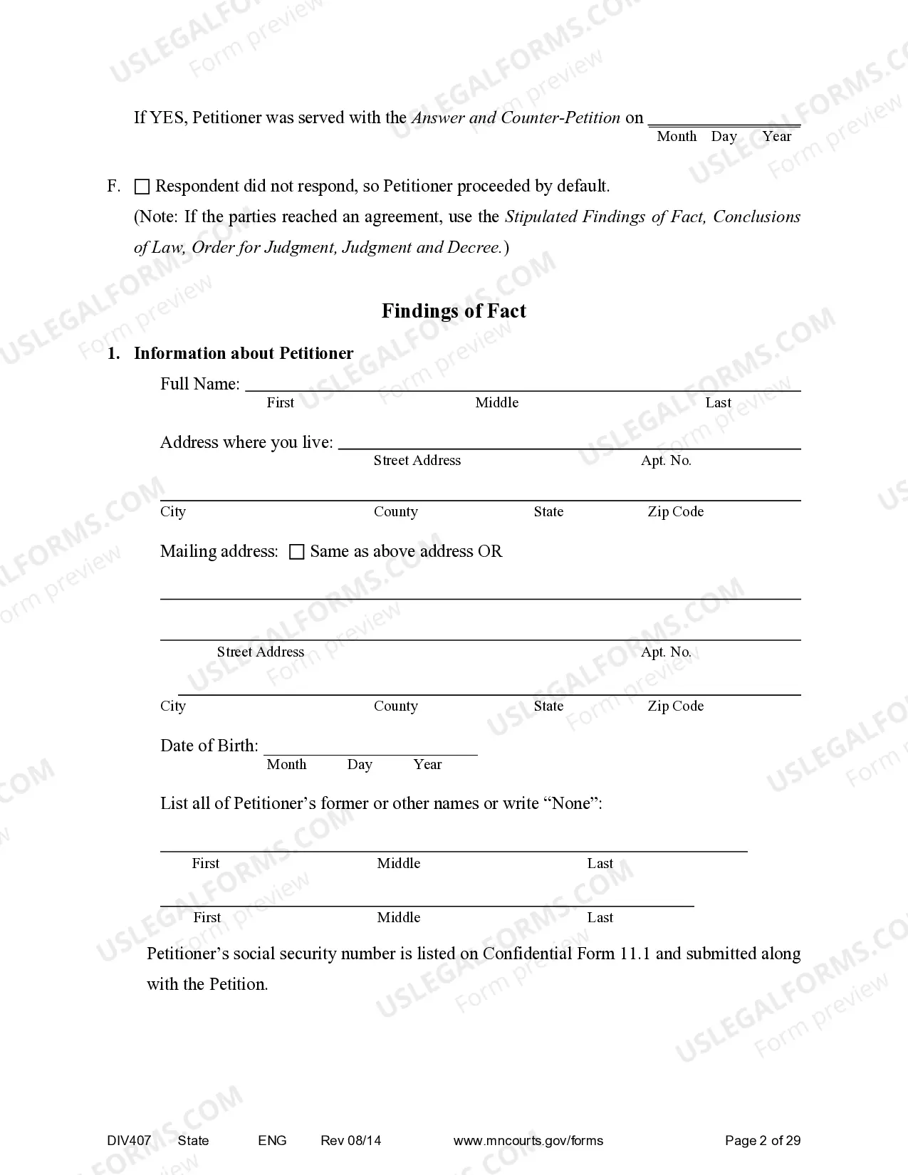 Preview Judgment and Decree of Dissolution of Marriage without minor children