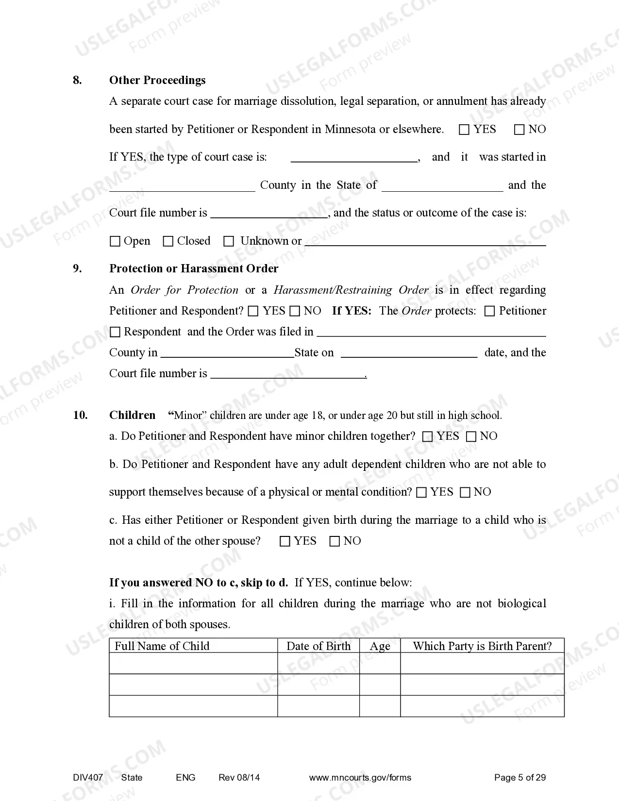 Preview Judgment and Decree of Dissolution of Marriage without minor children