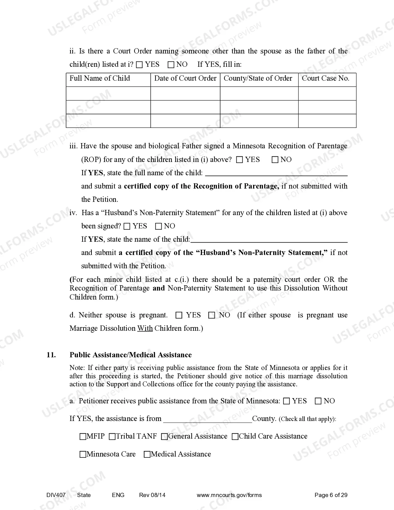 Preview Judgment and Decree of Dissolution of Marriage without minor children
