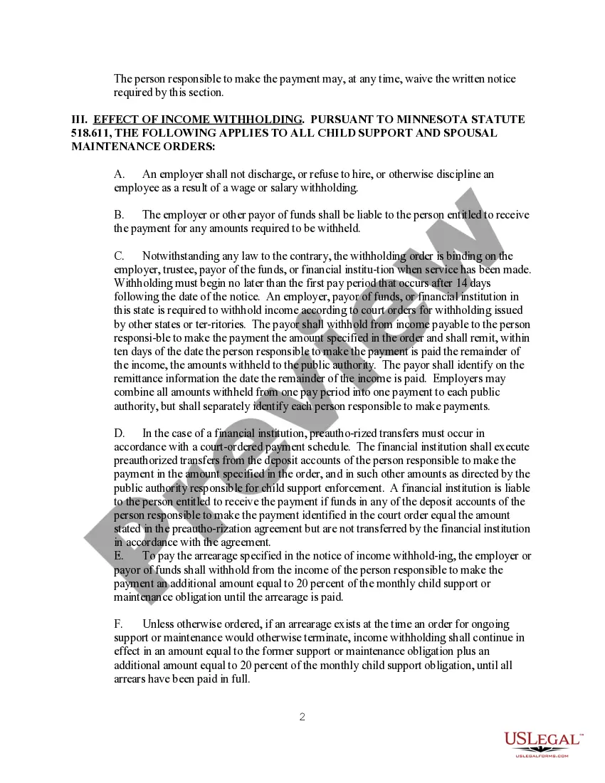 Preview Information on Automatic Income Withholding - Child Support