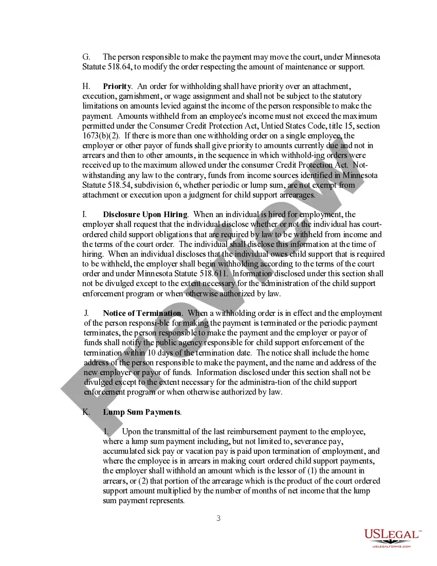 Preview Information on Automatic Income Withholding - Child Support