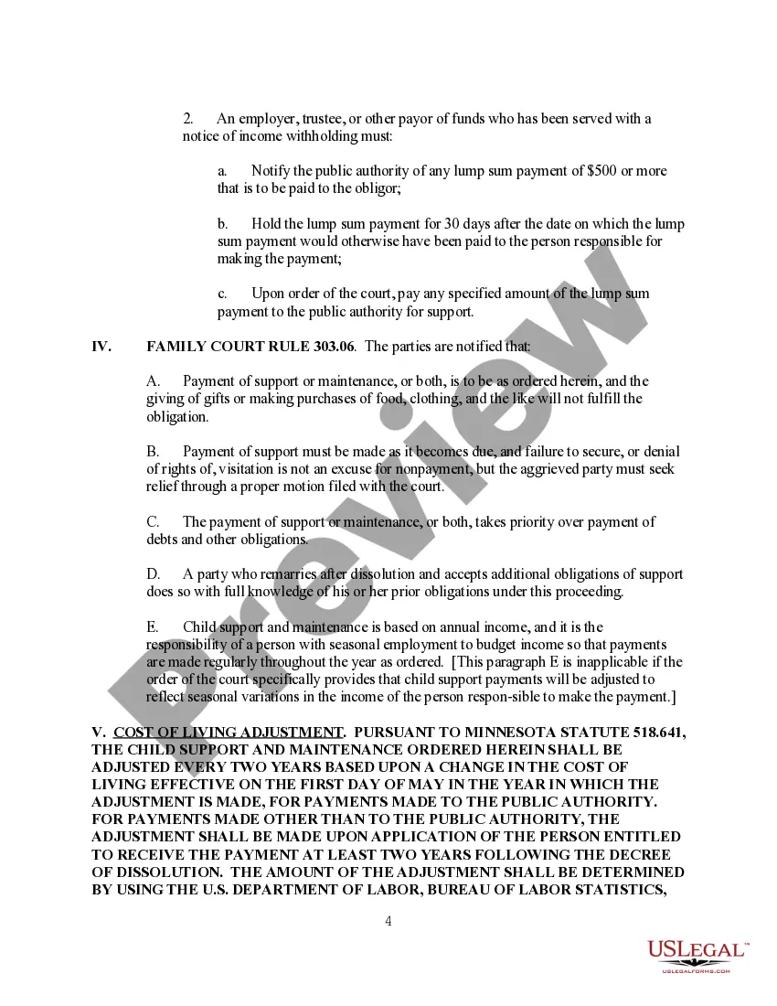 Preview Information on Automatic Income Withholding - Child Support