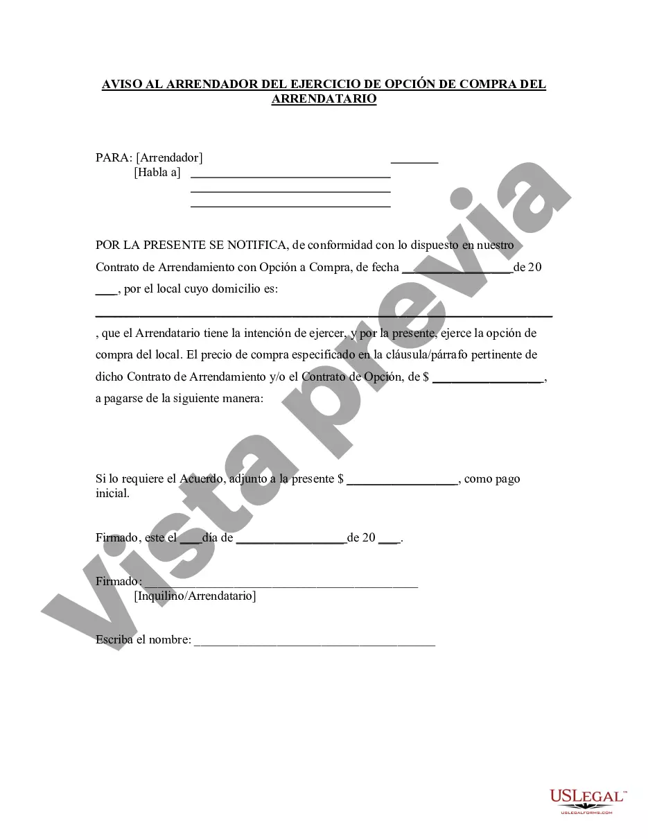 Preview Aviso al arrendador sobre el ejercicio de la opción de compra