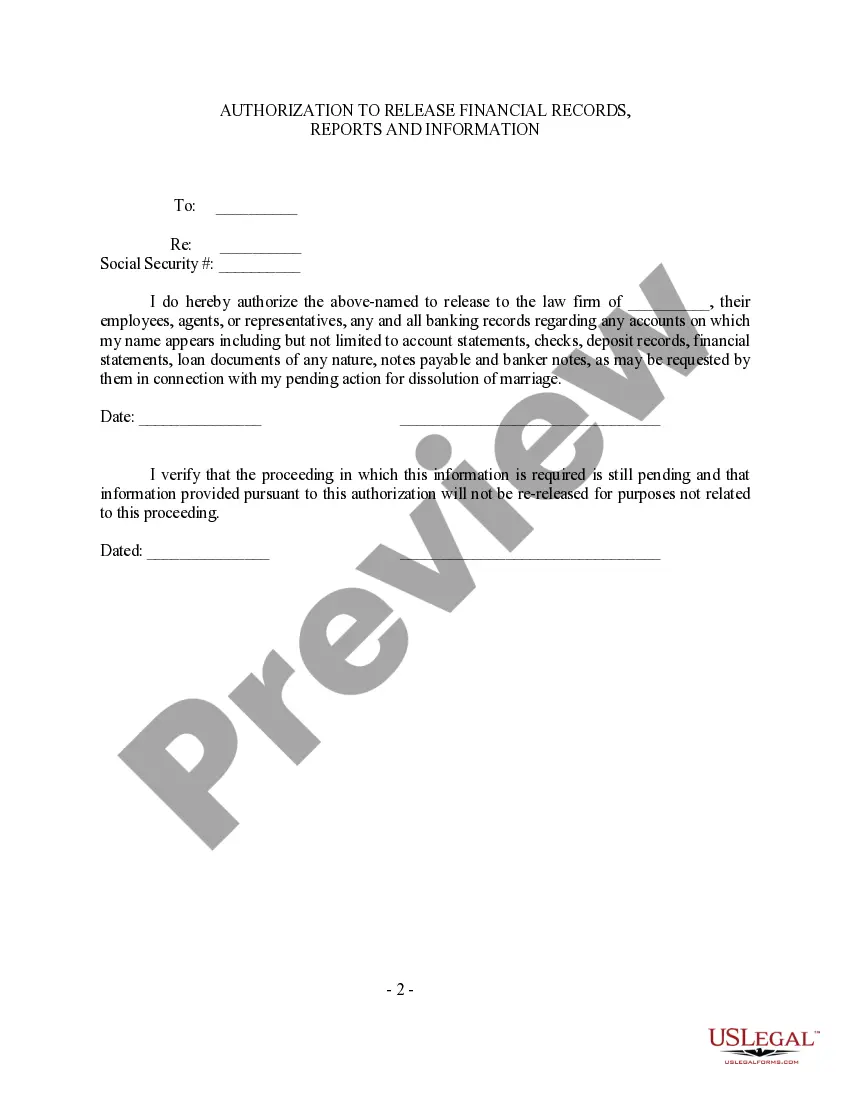 Preview Authorization to Release Financial Records and Information - 2 Samples