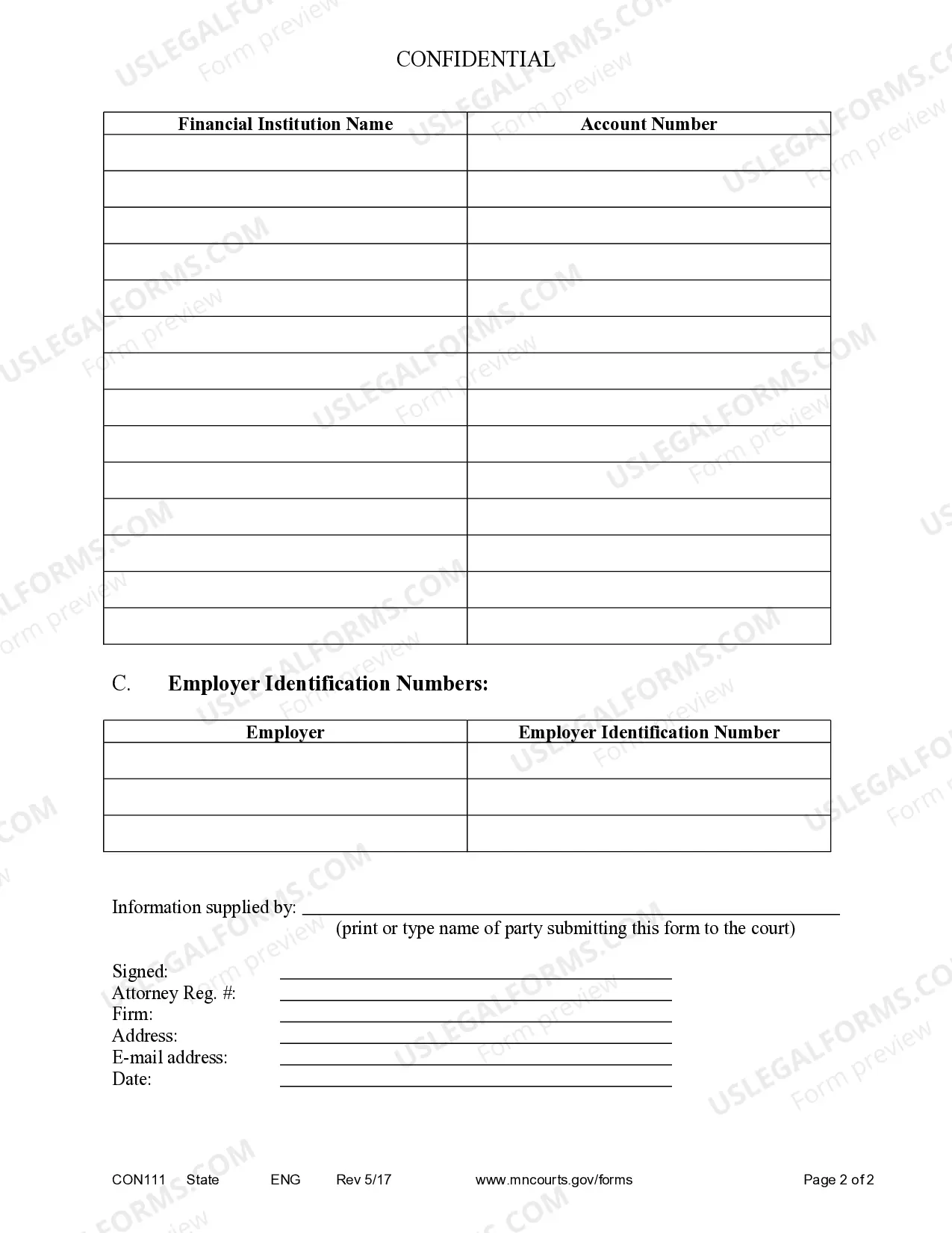 Preview Confidential Information Form