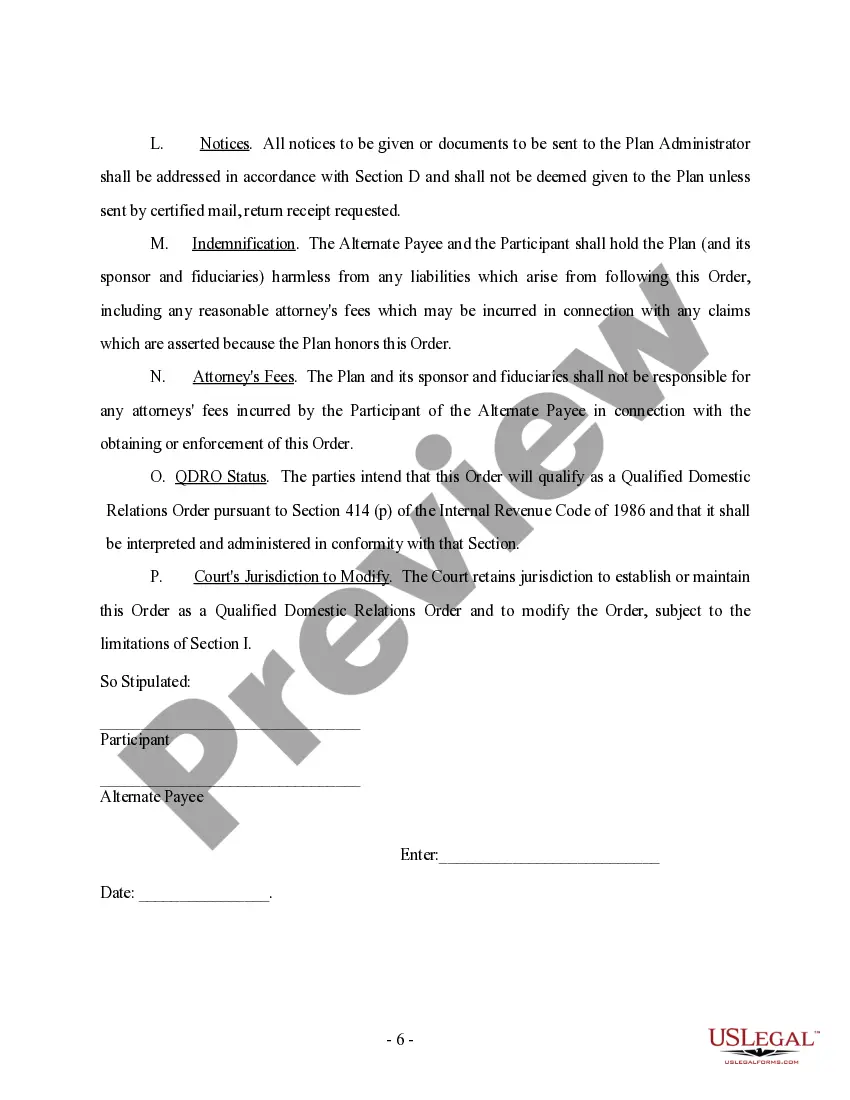 Preview Domestic Relations Order regarding Property Settlement