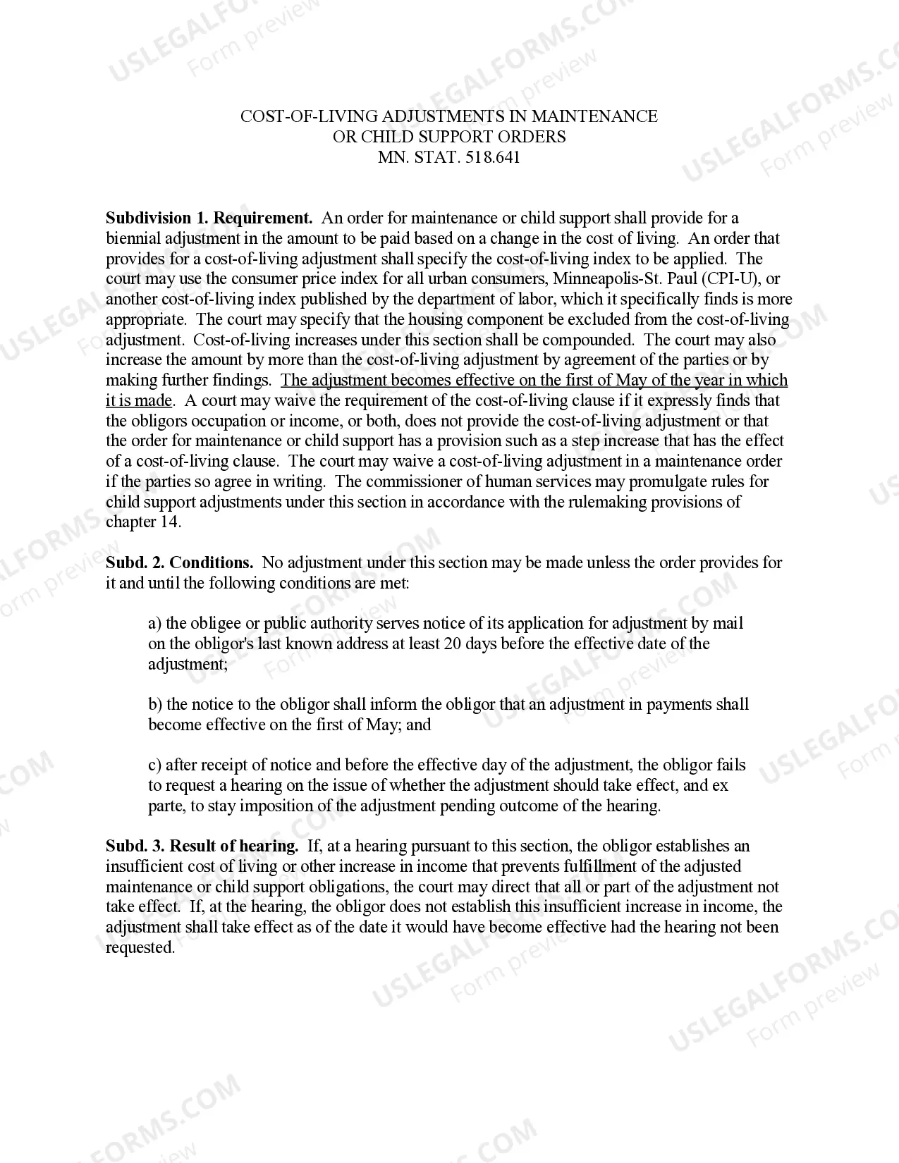 Preview Instructions for Cost of Living Adjustment Worksheet