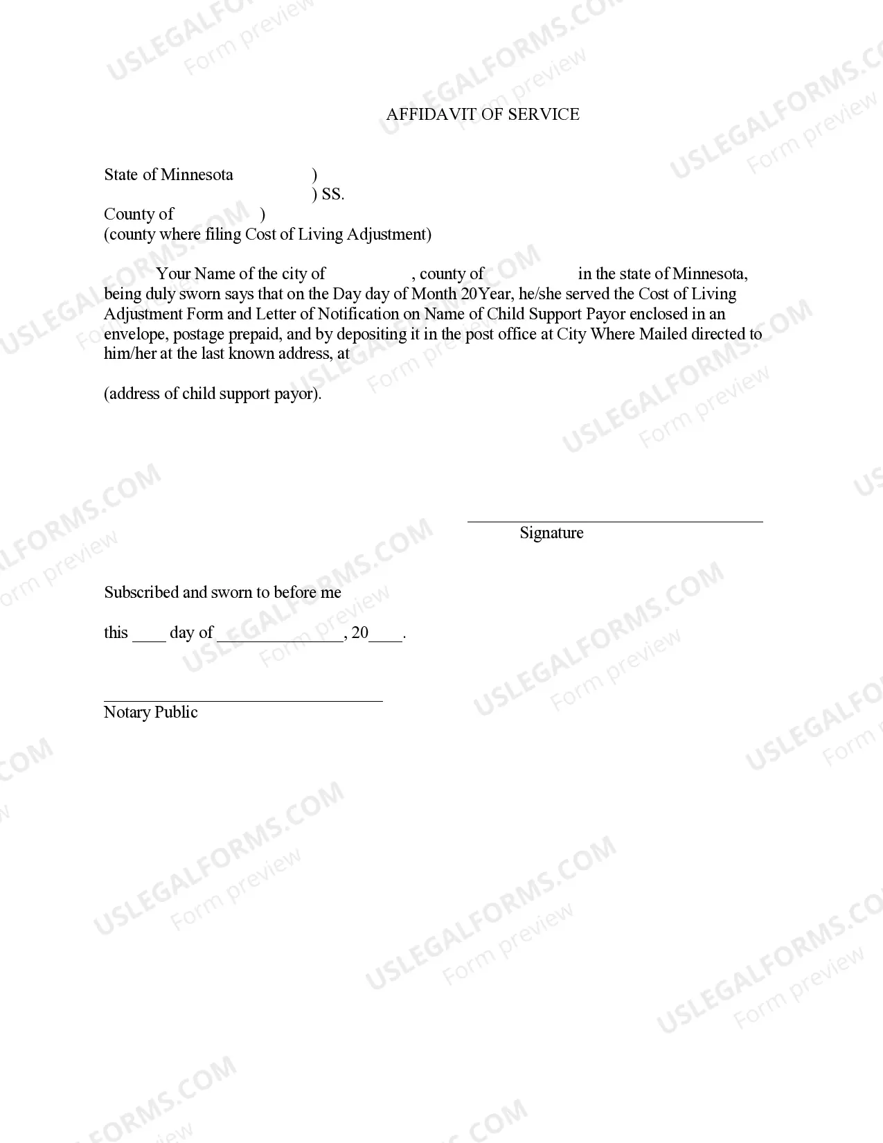Preview Instructions for Cost of Living Adjustment Worksheet