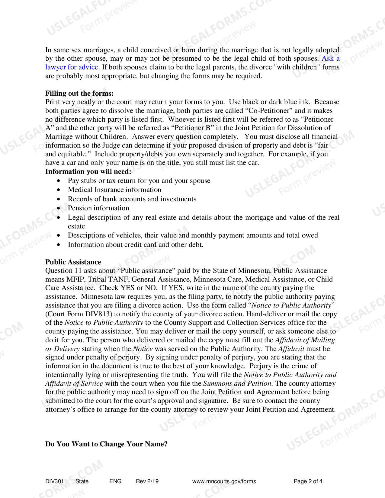 Preview Instructions for Joint Petition for Dissolution