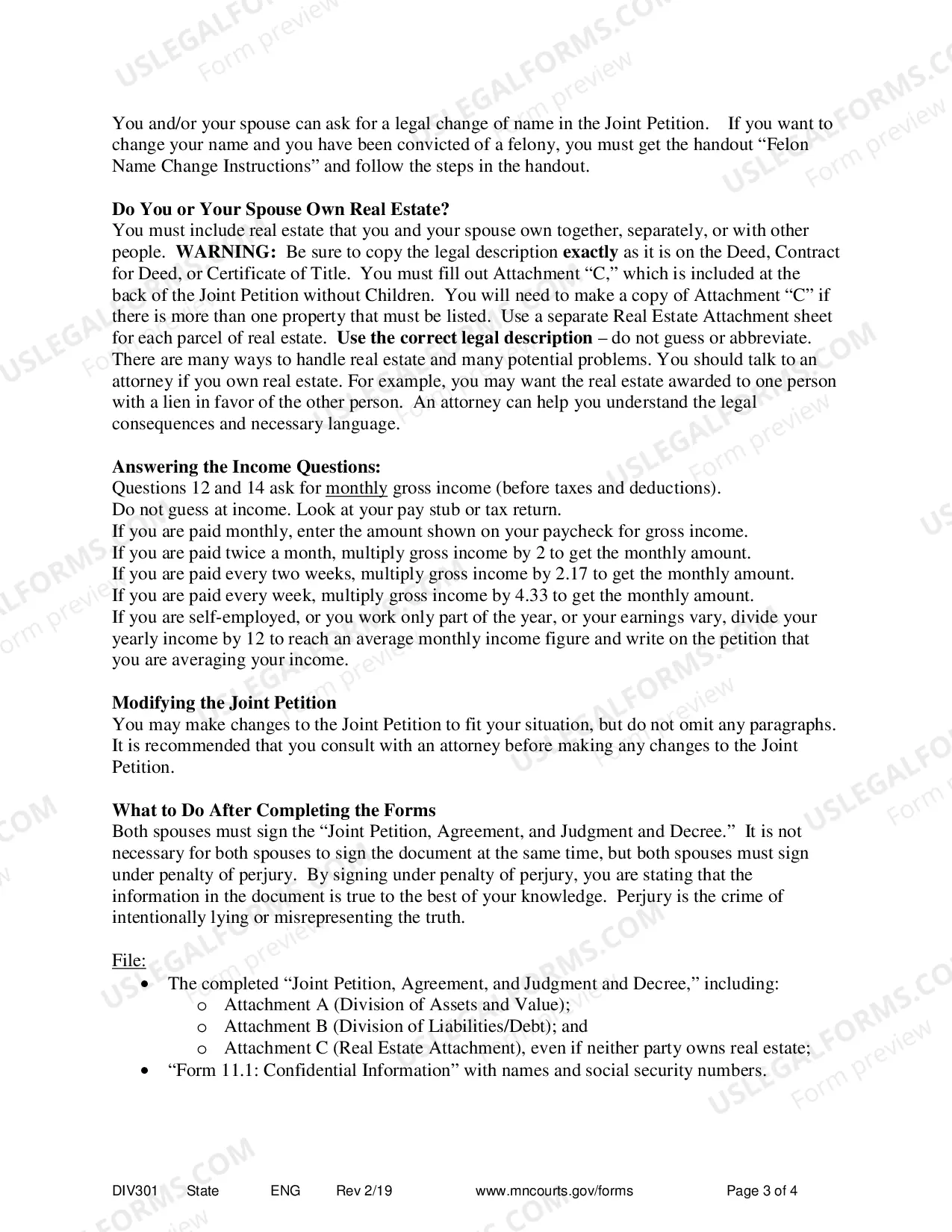 Preview Instructions for Joint Petition for Dissolution