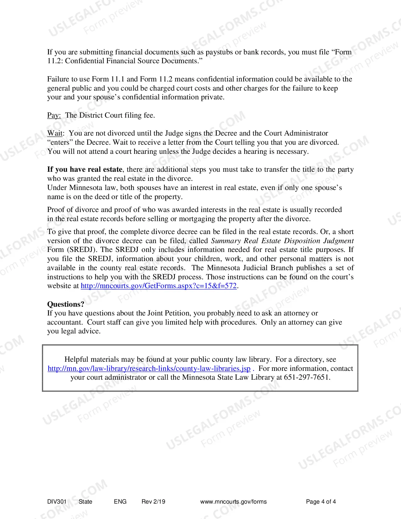 Preview Instructions for Joint Petition for Dissolution