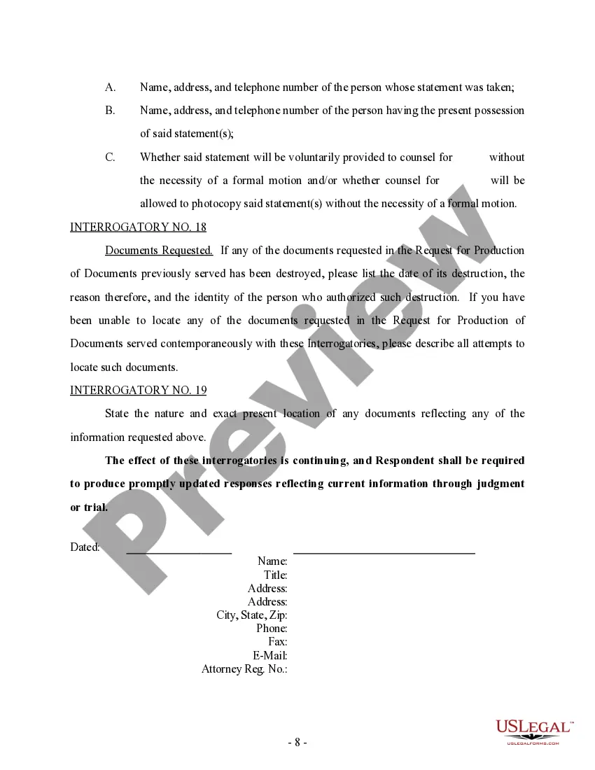 Preview Discovery - Interrogatories and Requests for Production for Custody Matter
