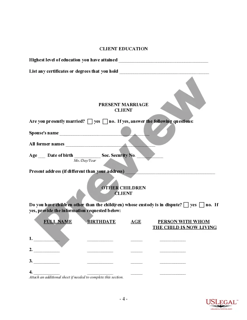 Preview Custody Litigation Client Information Form