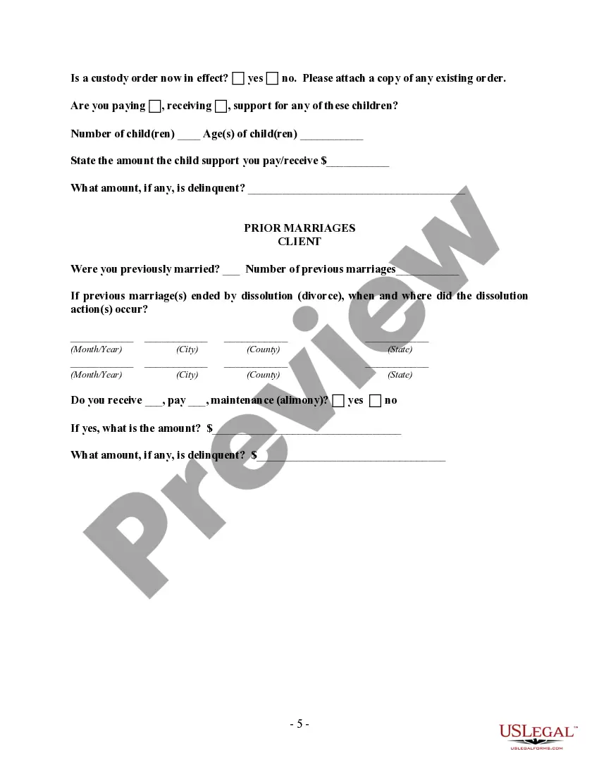 Preview Custody Litigation Client Information Form