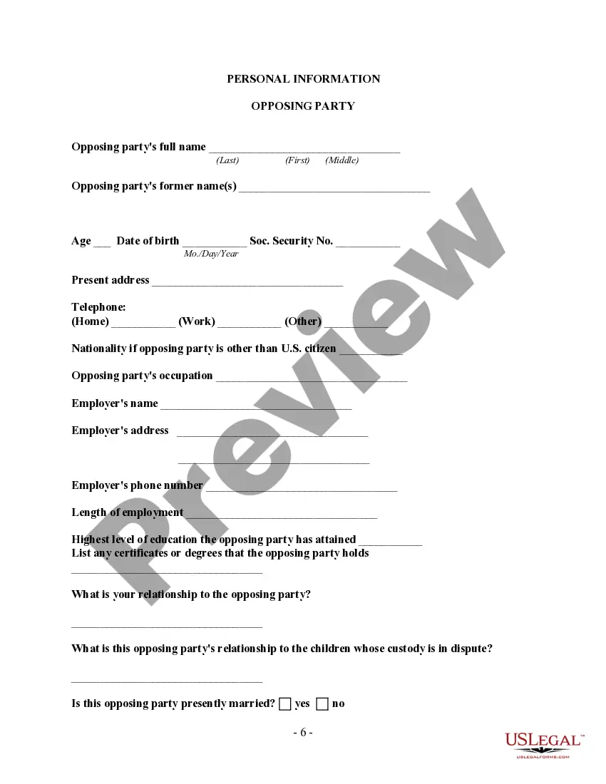 Preview Custody Litigation Client Information Form