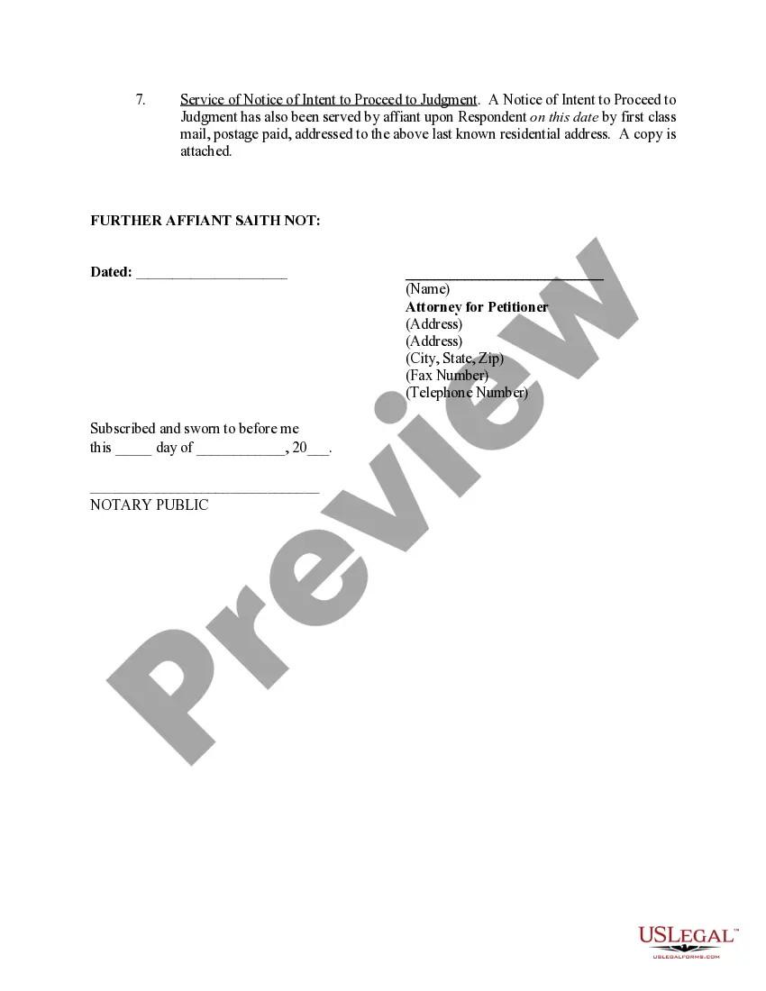 Preview Affidavit of Non-Military Status, Default, and Service of Notice of Intent to Proceed to Judgment