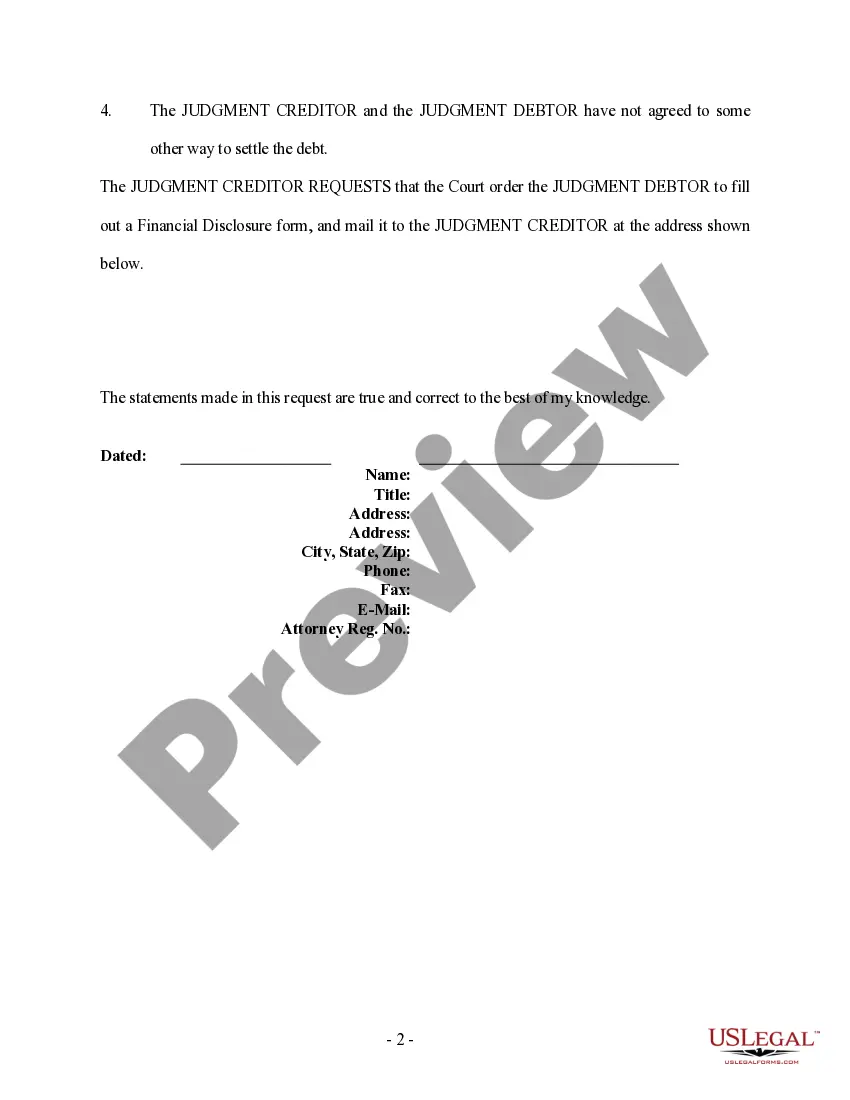 Preview Motion for Order Compelling Financial Disclosure by Judgment Debtor