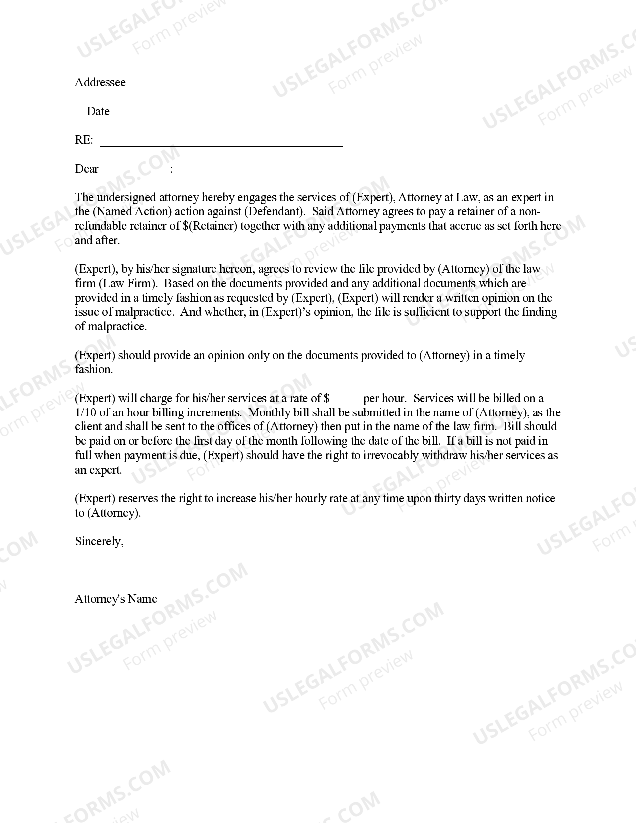 Saint Paul Minnesota Letter Explaining Terms of Engagement of Attorney