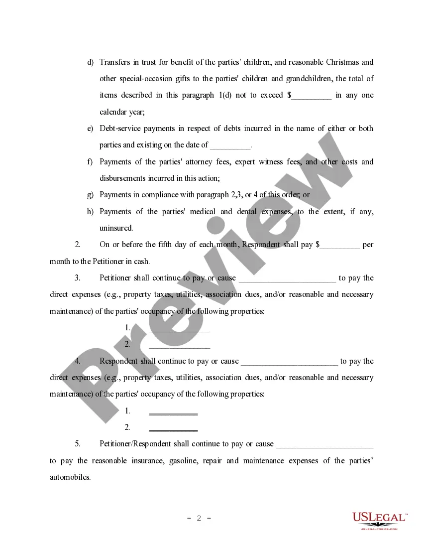 Get Stipulation and Order Limiting Expenditures pending Property Settlement Preview Stipulation and Order Limiting Expenditures pending Property Settlement