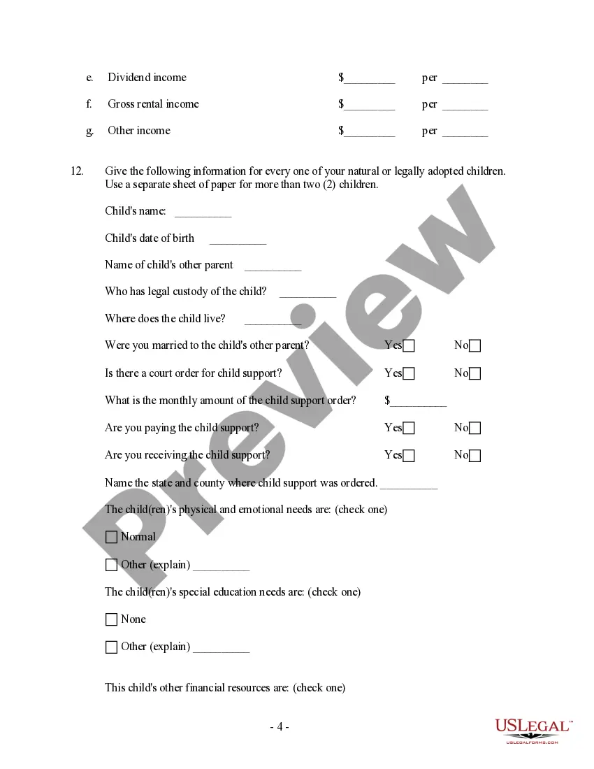 Get Financial Questionnaire of Noncustodial Parent Preview Financial Questionnaire of Noncustodial Parent