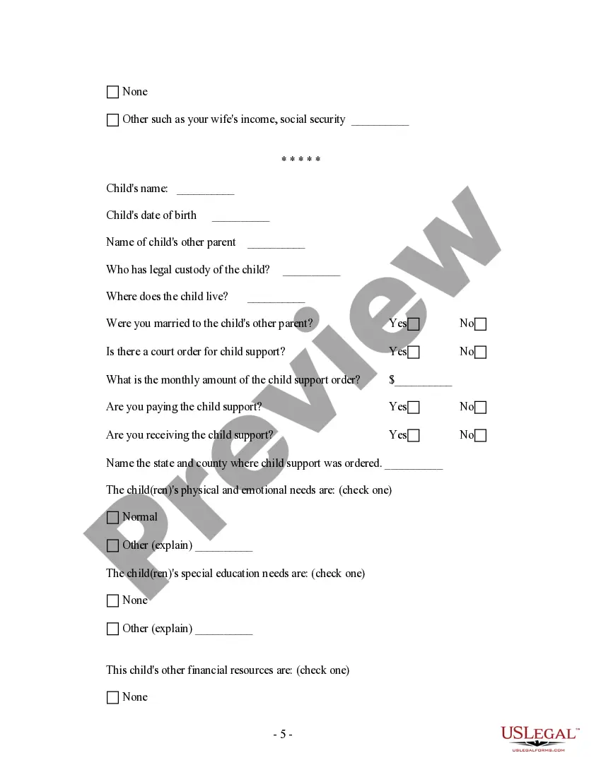 Get Financial Questionnaire of Noncustodial Parent Preview Financial Questionnaire of Noncustodial Parent