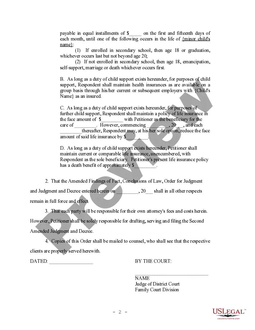 Preview Stipulation and Order for Second Amended Judgment and Decree