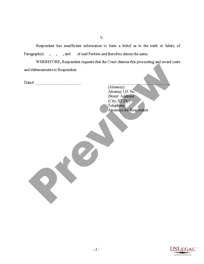 Preview Answer to Petition for Dissolution of Marriage