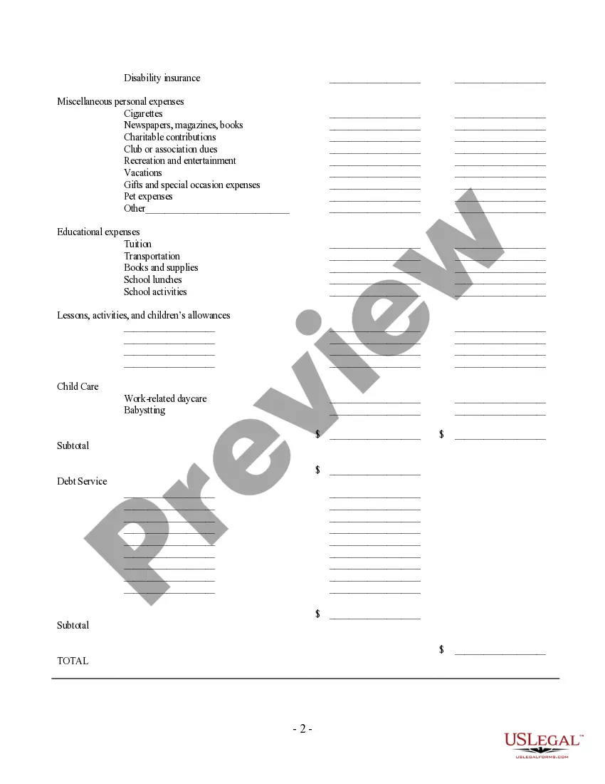 Preview Budget Worksheet for Divorce