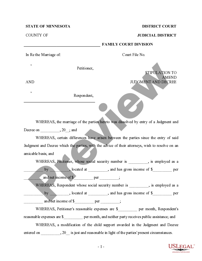 minnesota stipulation to amend judgment and decree in divorce matter