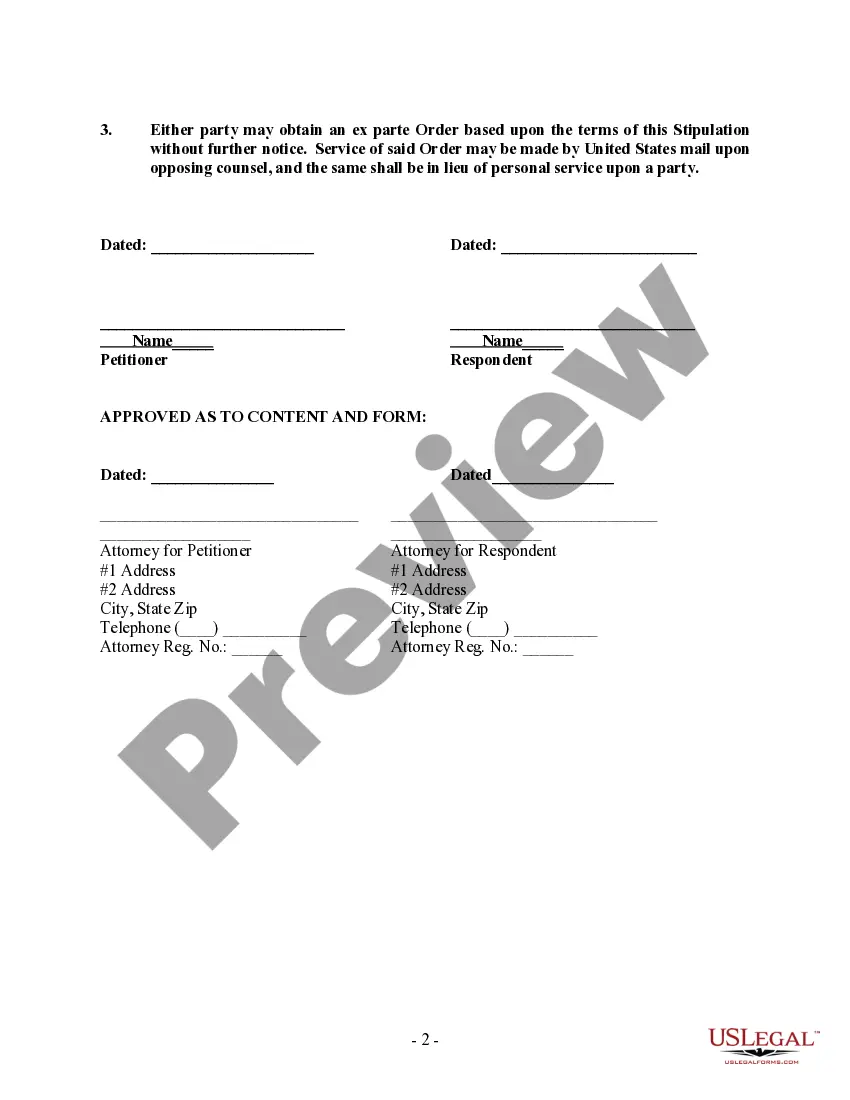 Preview Stipulation for Temporary Relief - Custody and Child Support