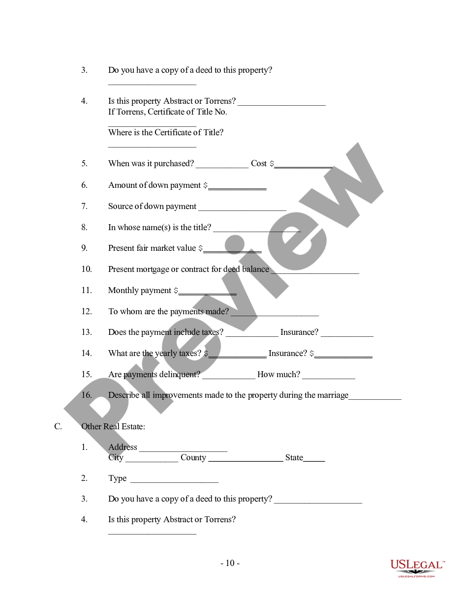 page 9 Client Information Questionnaire - Marriage Dissolution preview