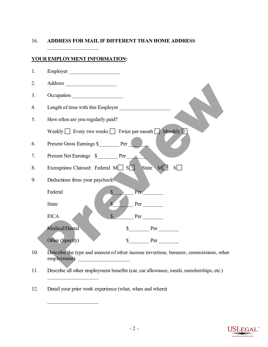 page 1 Client Information Questionnaire - Marriage Dissolution preview