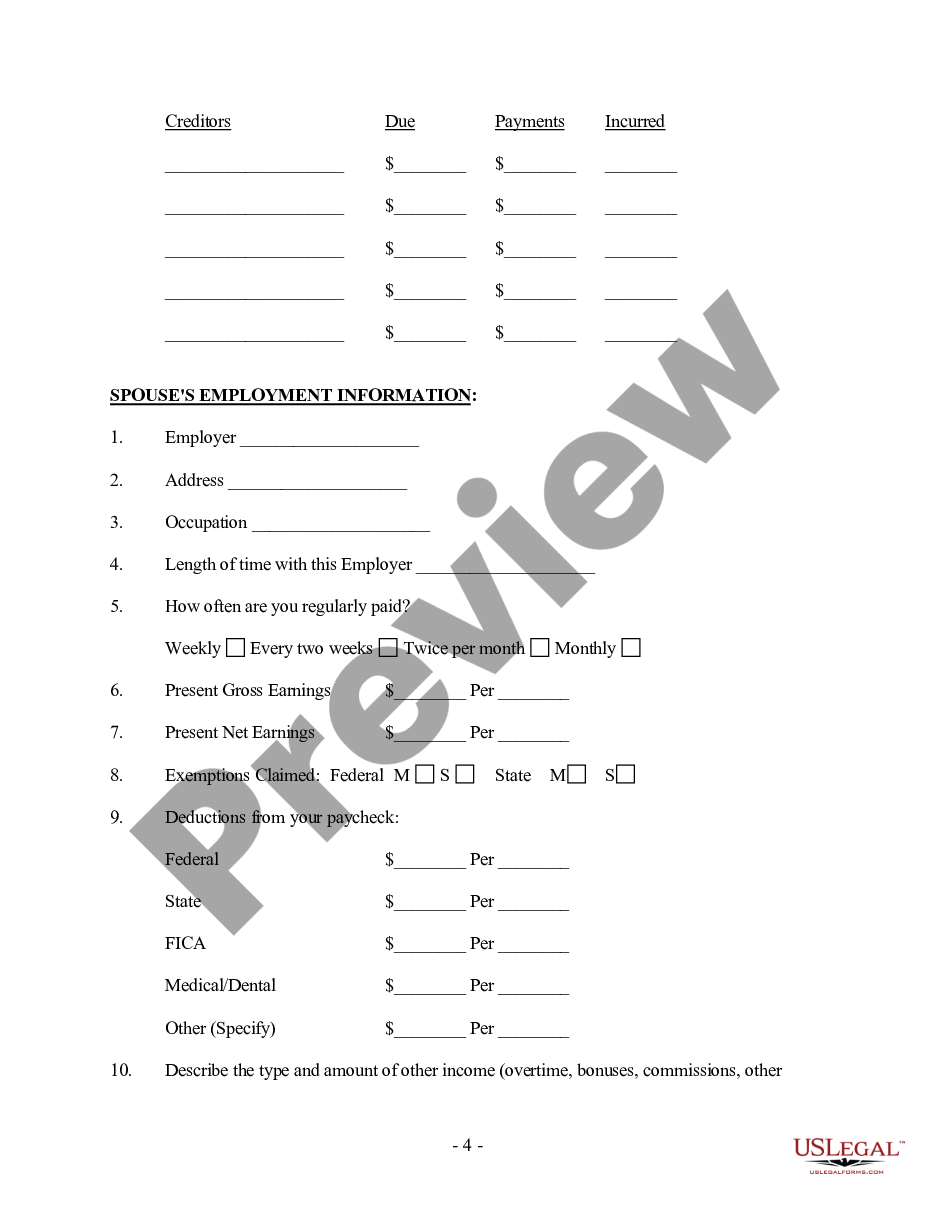 page 3 Client Information Questionnaire - Marriage Dissolution preview