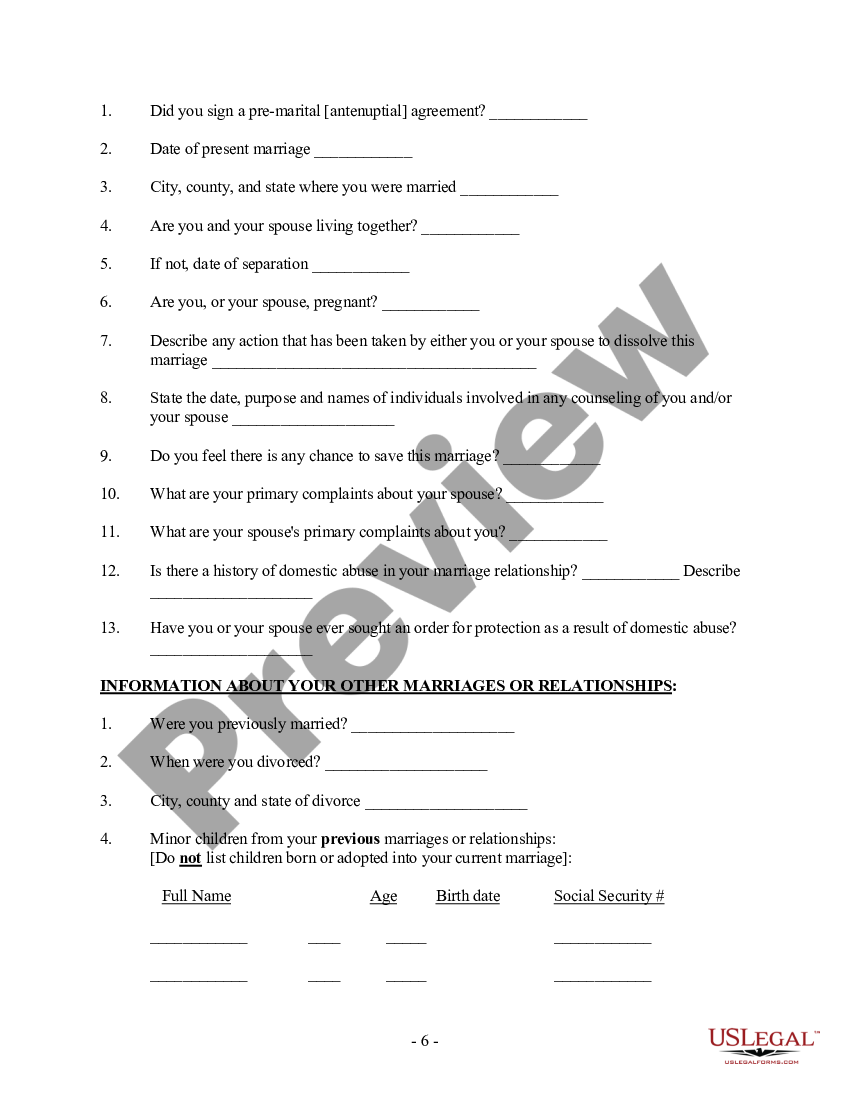 page 5 Client Information Questionnaire - Marriage Dissolution preview