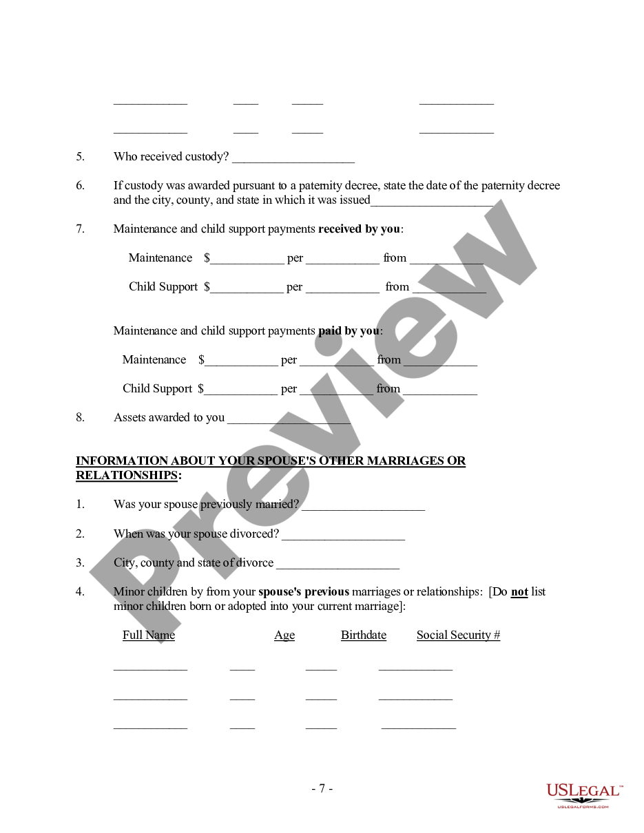 page 6 Client Information Questionnaire - Marriage Dissolution preview