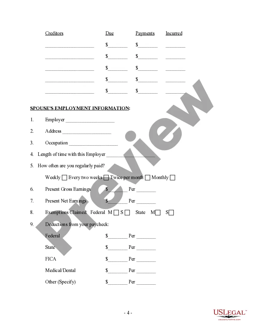 Preview Client Information Questionnaire - Marriage Dissolution