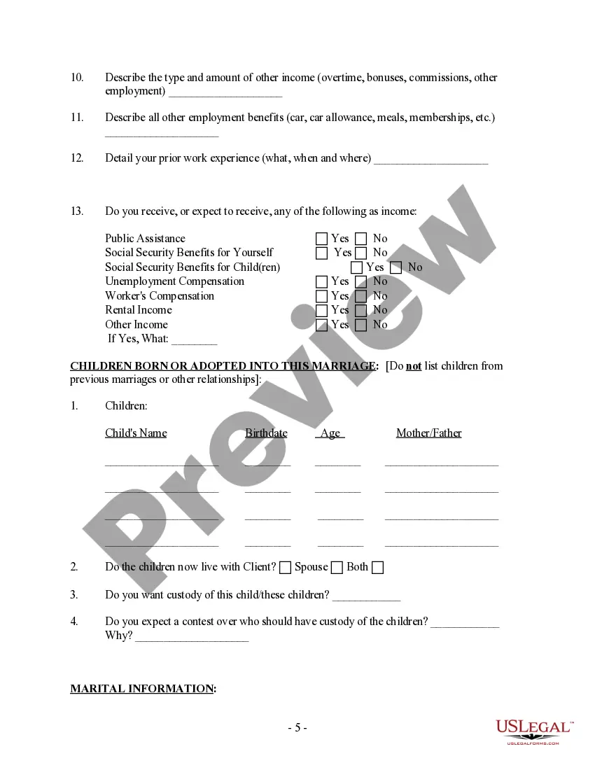 Preview Client Information Questionnaire - Marriage Dissolution