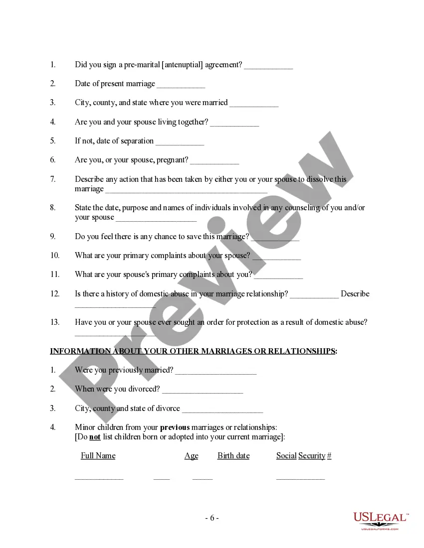 Preview Client Information Questionnaire - Marriage Dissolution