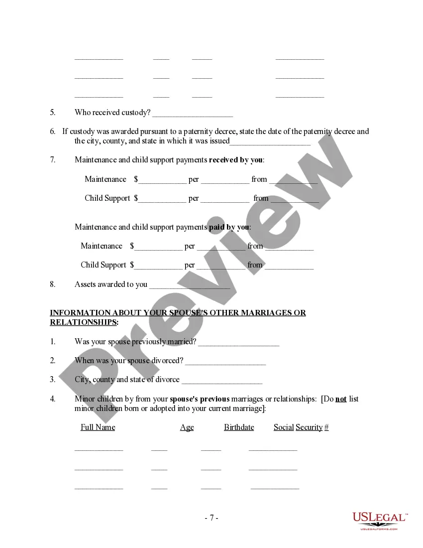Preview Client Information Questionnaire - Marriage Dissolution