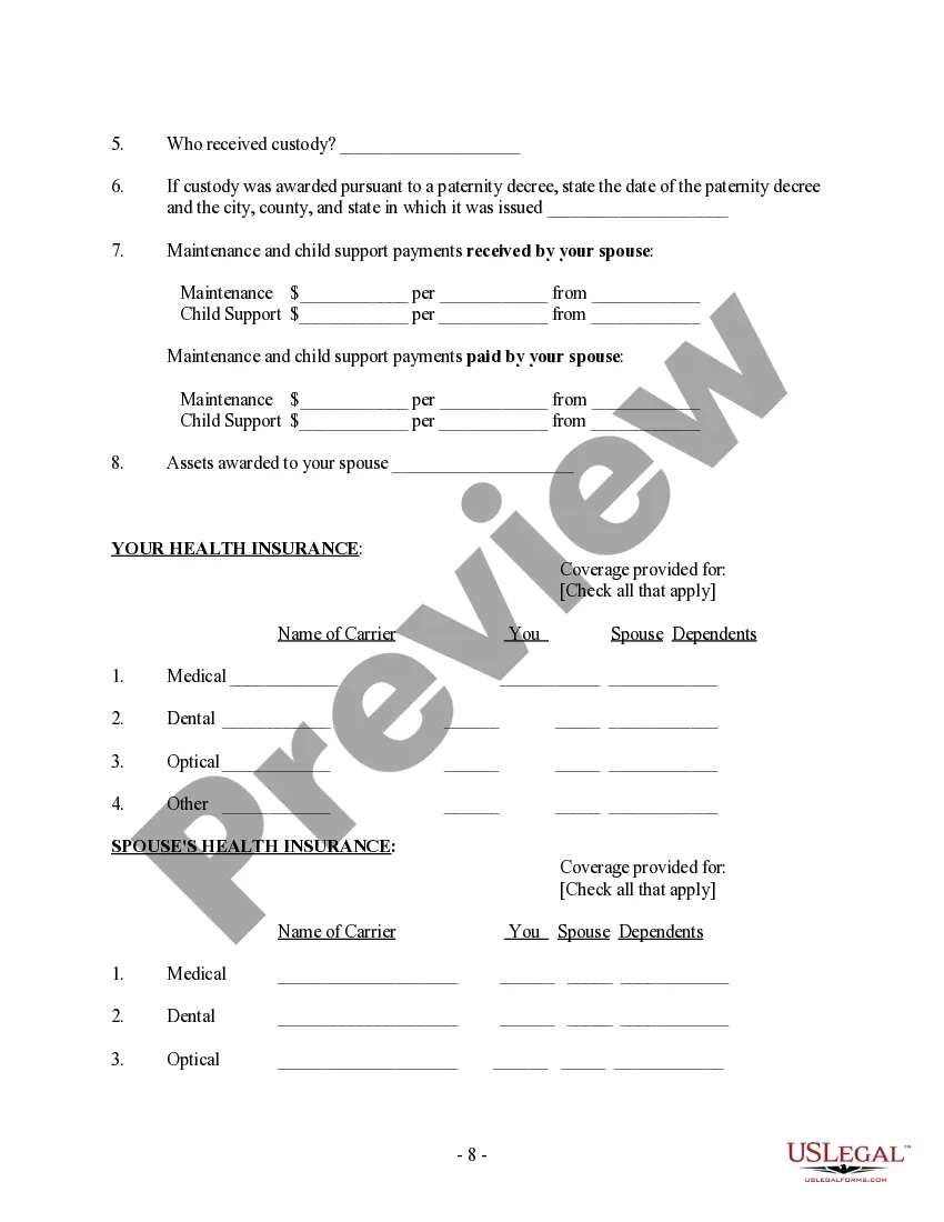 Preview Client Information Questionnaire - Marriage Dissolution