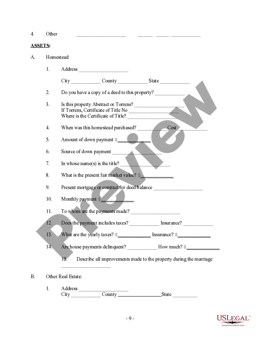 Preview Client Information Questionnaire - Marriage Dissolution