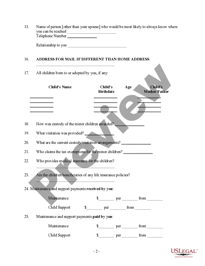 Preview Client Information Questionnaire - Post Dissolution Decree