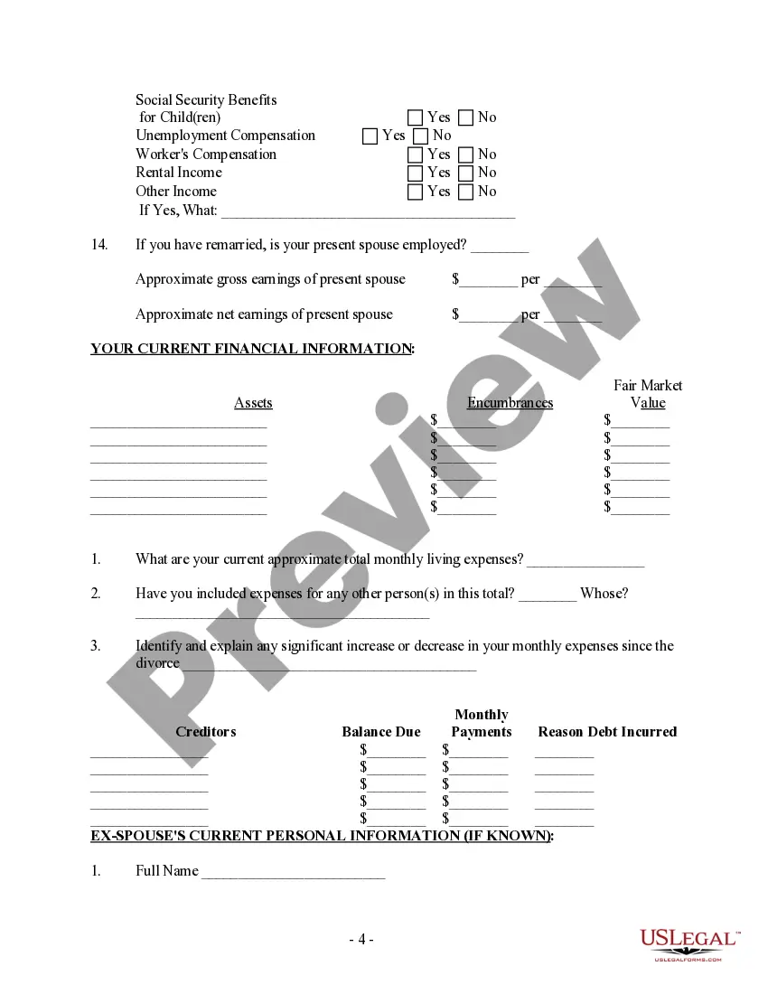 Preview Client Information Questionnaire - Post Dissolution Decree