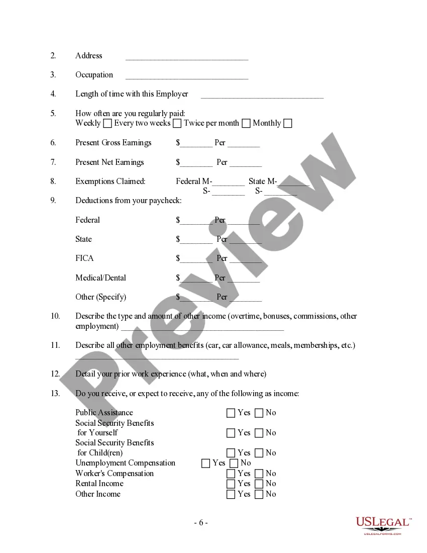 Preview Client Information Questionnaire - Post Dissolution Decree